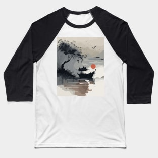 Boat on a Lake Ink Painting Baseball T-Shirt